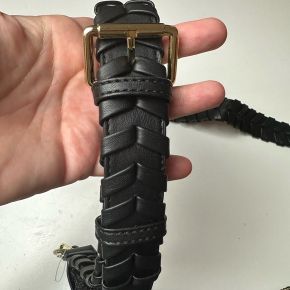 Jules Kae Zola Black Straw Moon Shaped FauxVegan Leather Braided Strap Purse NWT - Picture 11 of 16